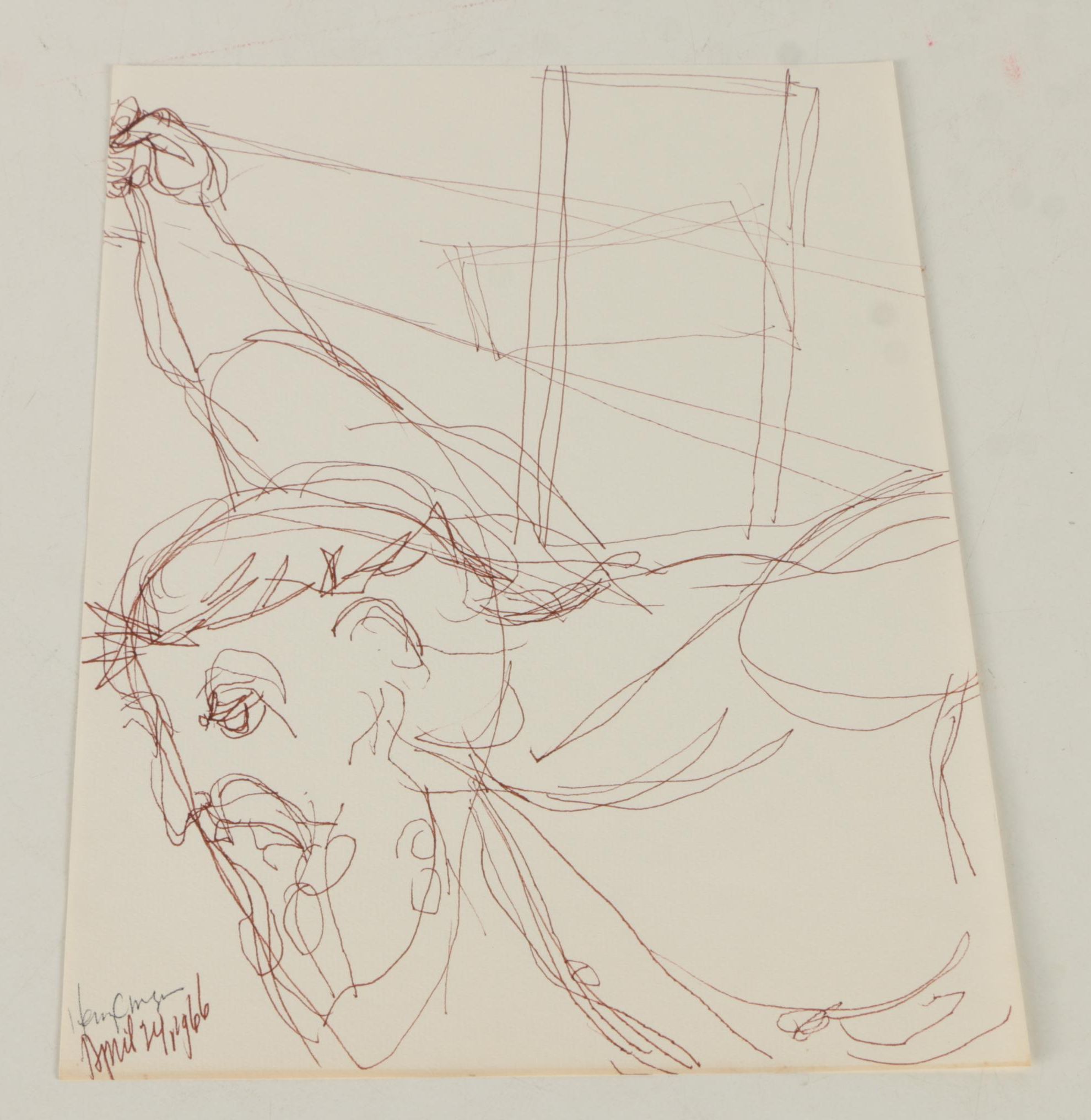 Henry C. Meyer 1960s Ink Sketches on Paper of Christ on the Cross