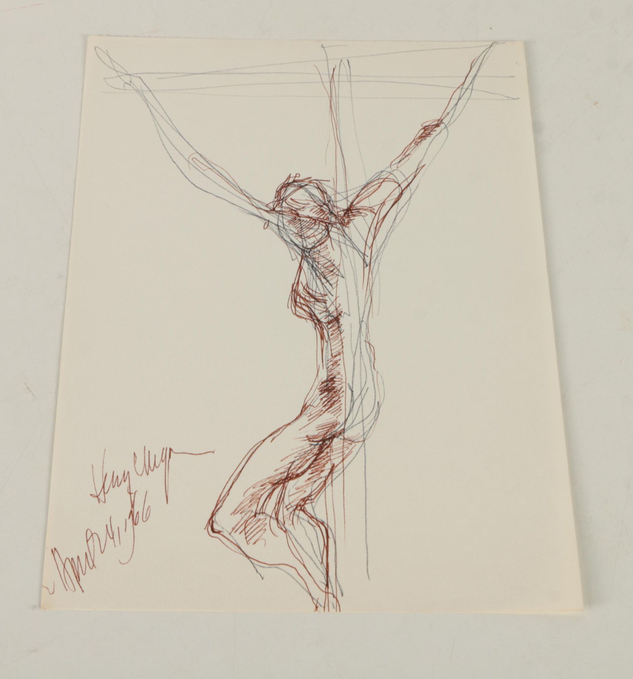 Henry C. Meyer 1960s Ink Sketches on Paper of Christ on the Cross