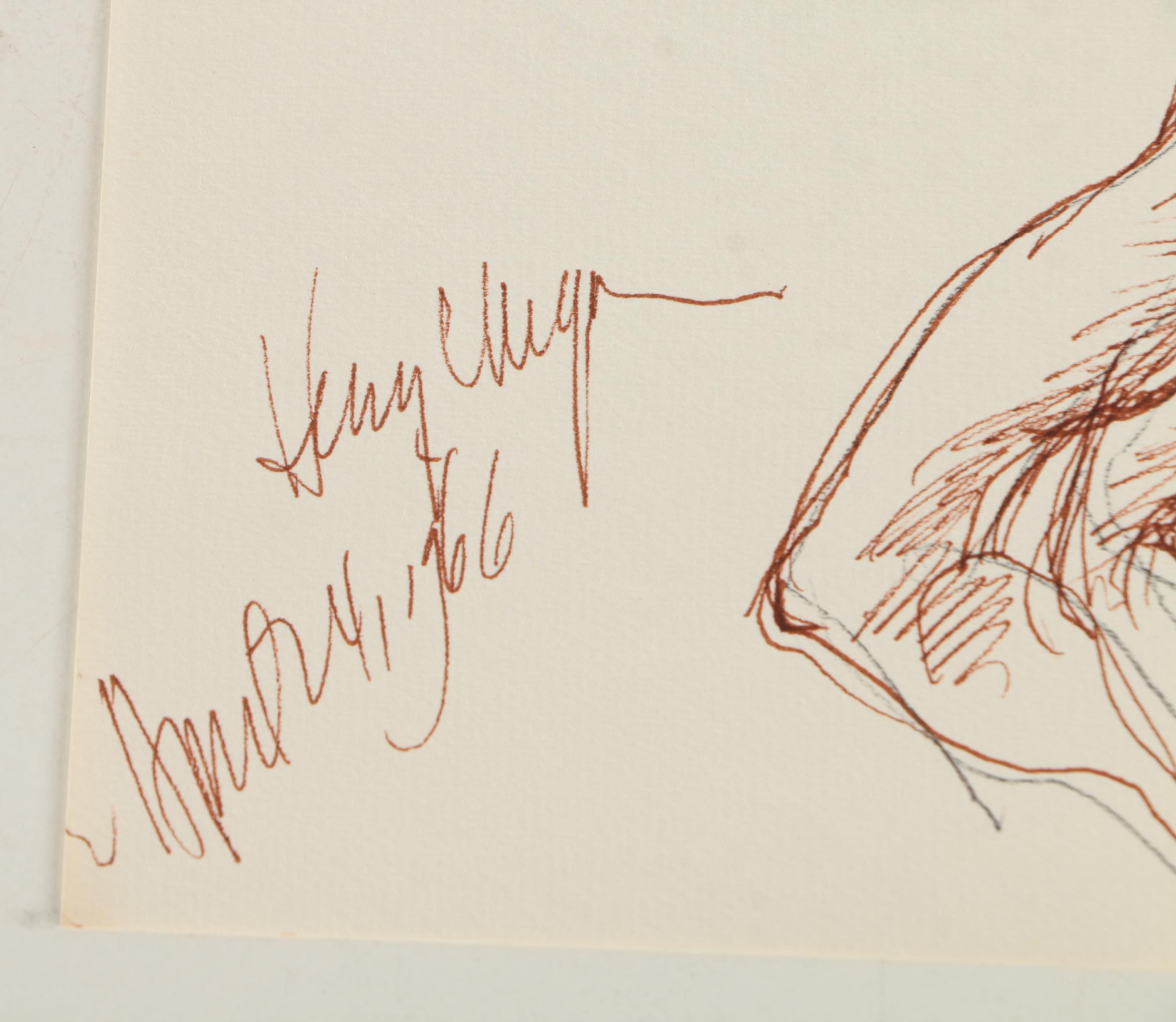 Henry C. Meyer 1960s Ink Sketches on Paper of Christ on the Cross