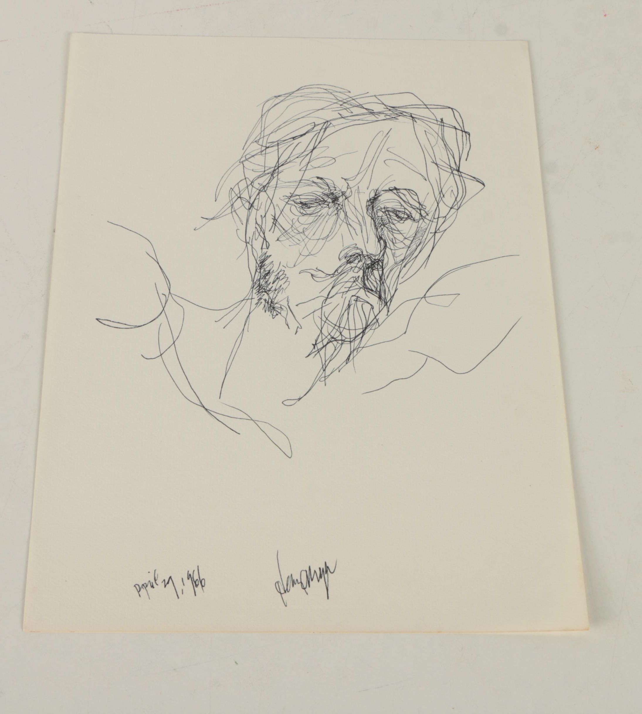 Henry C. Meyer 1960s Ink Sketches on Paper of Christ on the Cross