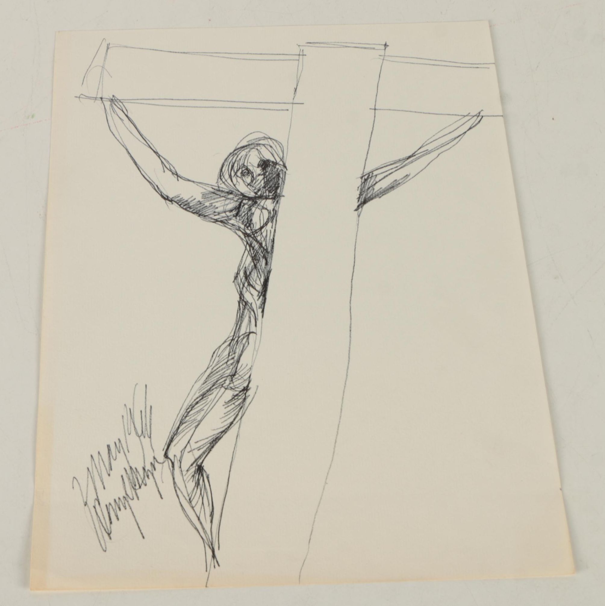 Henry C. Meyer 1960s Ink Sketches on Paper of Christ on the Cross