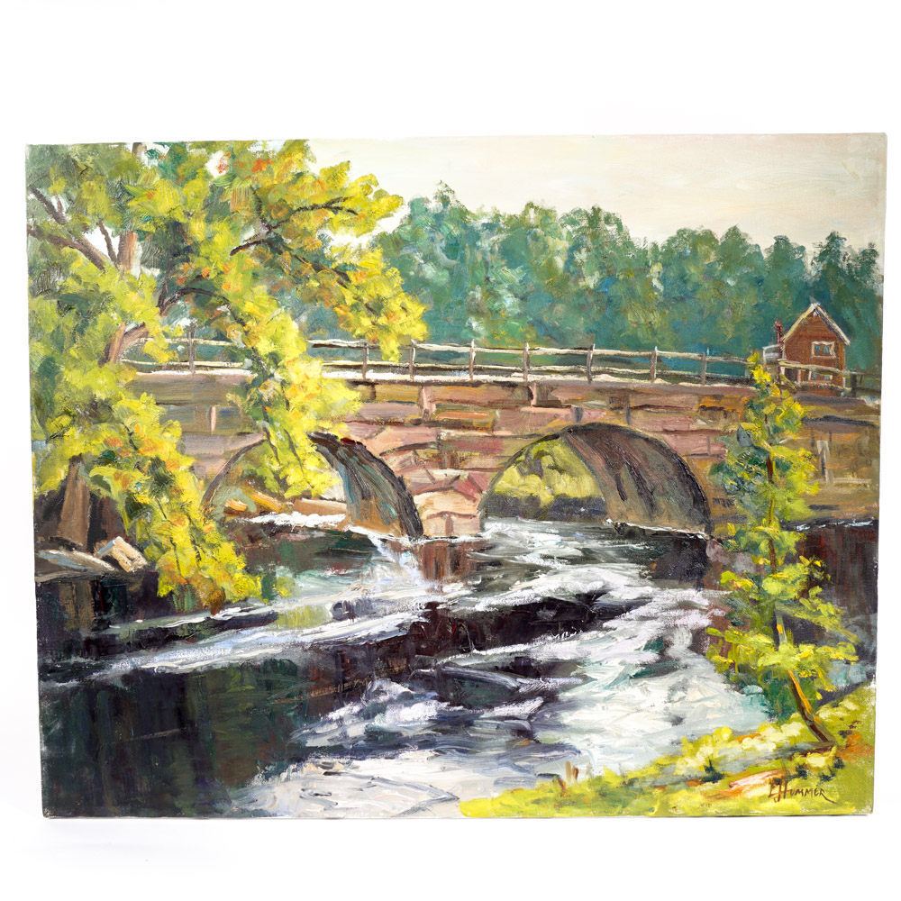 Judge Edward J. Hummer Original Oil Painting "Bridge House"