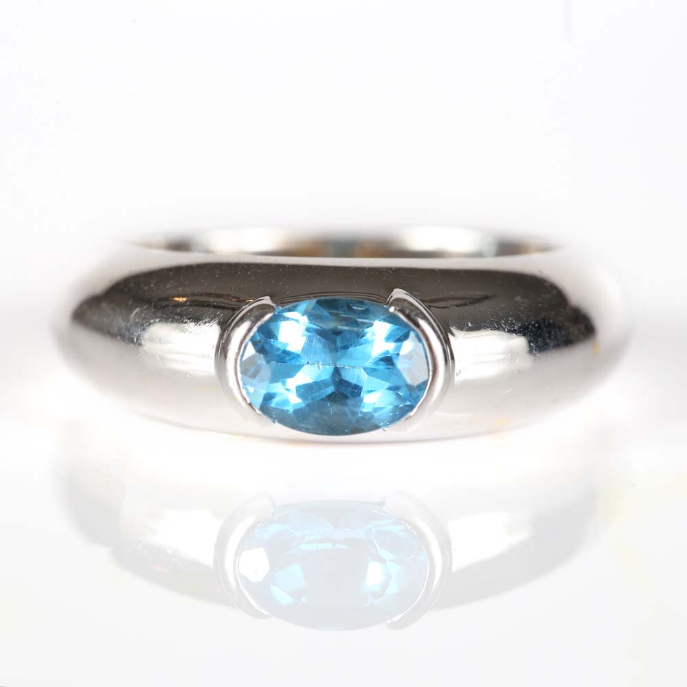 14K White Gold 1.00 Carat Blue Topaz Ring