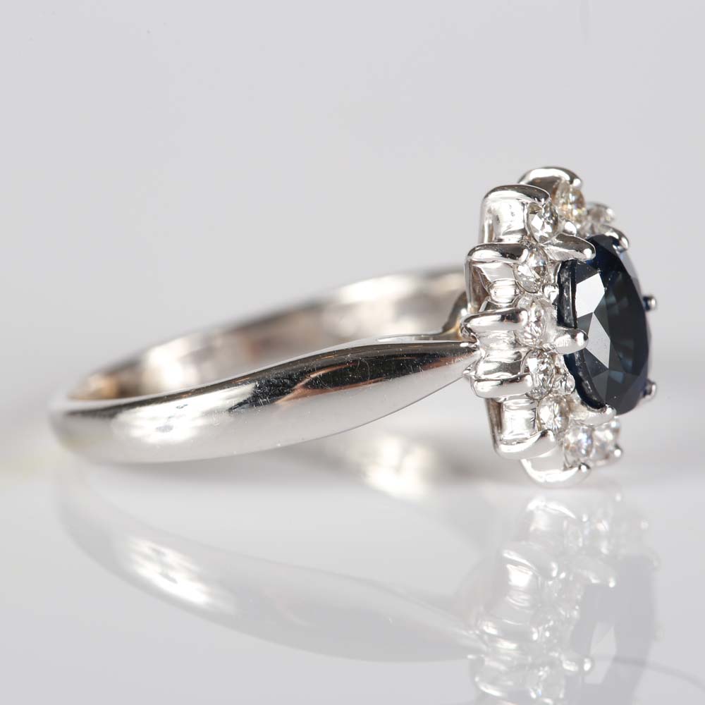 14K White Gold 1.08 Carat Sapphire and Diamond Ring