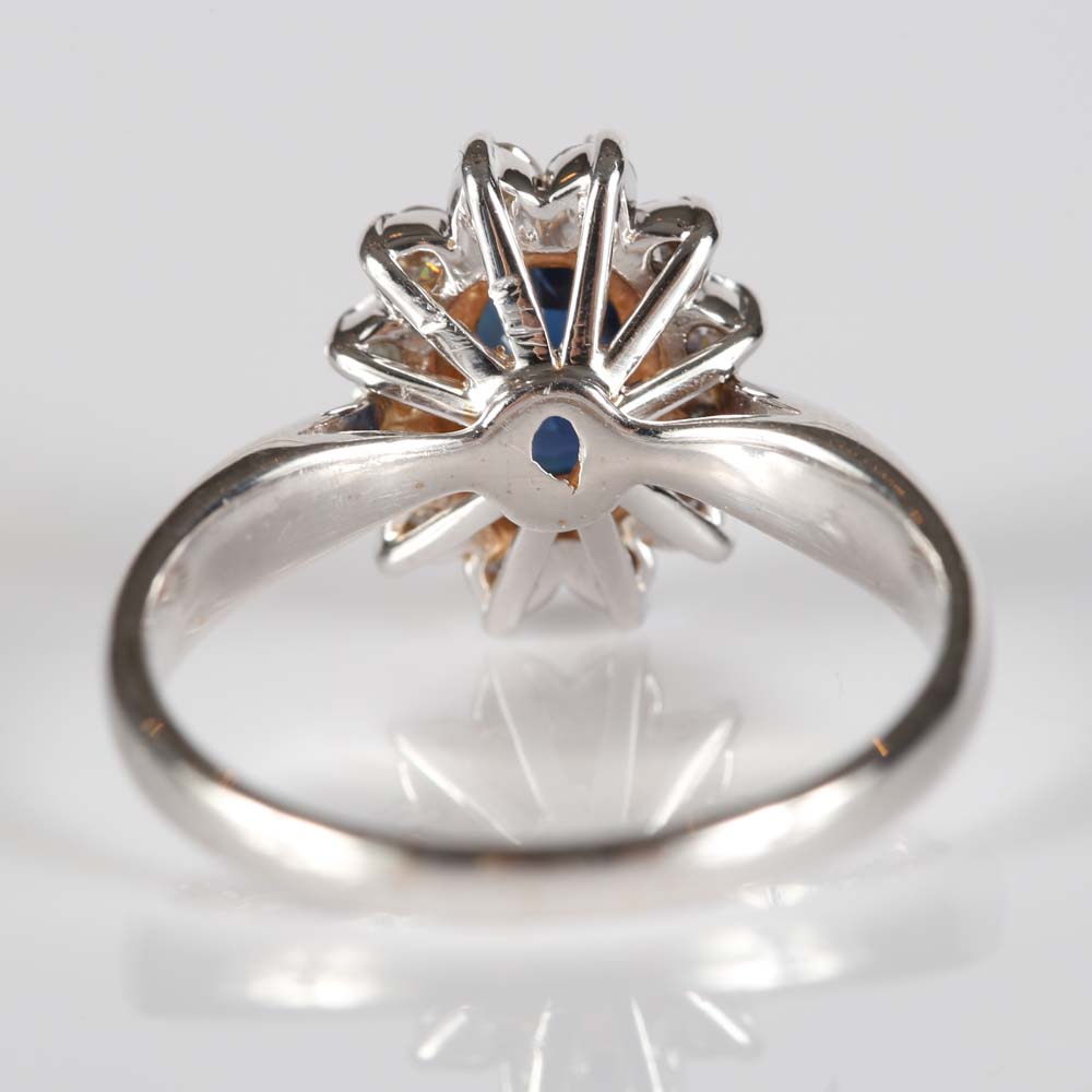 14K White Gold 1.08 Carat Sapphire and Diamond Ring