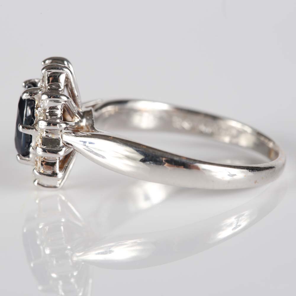 14K White Gold 1.08 Carat Sapphire and Diamond Ring