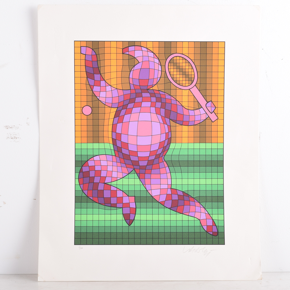 Victor Vasarely 1977 Serigraph Print "Tennis Player"