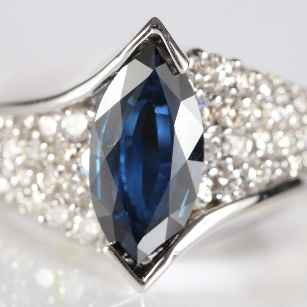 14K White Gold 2.06 Carat Marquise Sapphire and 1.00 CTW Diamond Ring