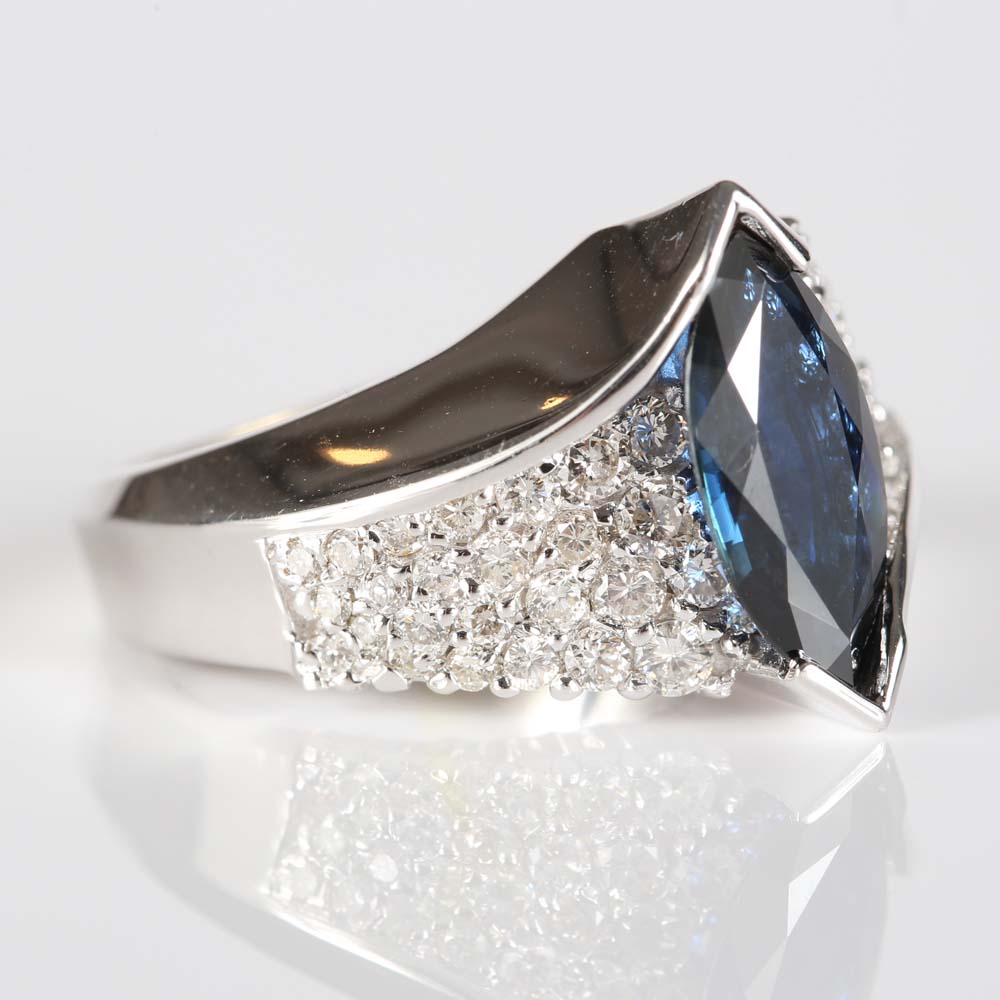 14K White Gold 2.06 Carat Marquise Sapphire and 1.00 CTW Diamond Ring