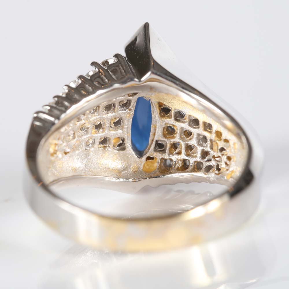 14K White Gold 2.06 Carat Marquise Sapphire and 1.00 CTW Diamond Ring