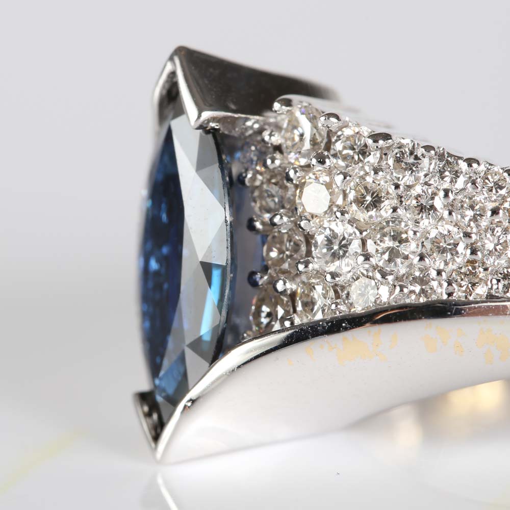 14K White Gold 2.06 Carat Marquise Sapphire and 1.00 CTW Diamond Ring