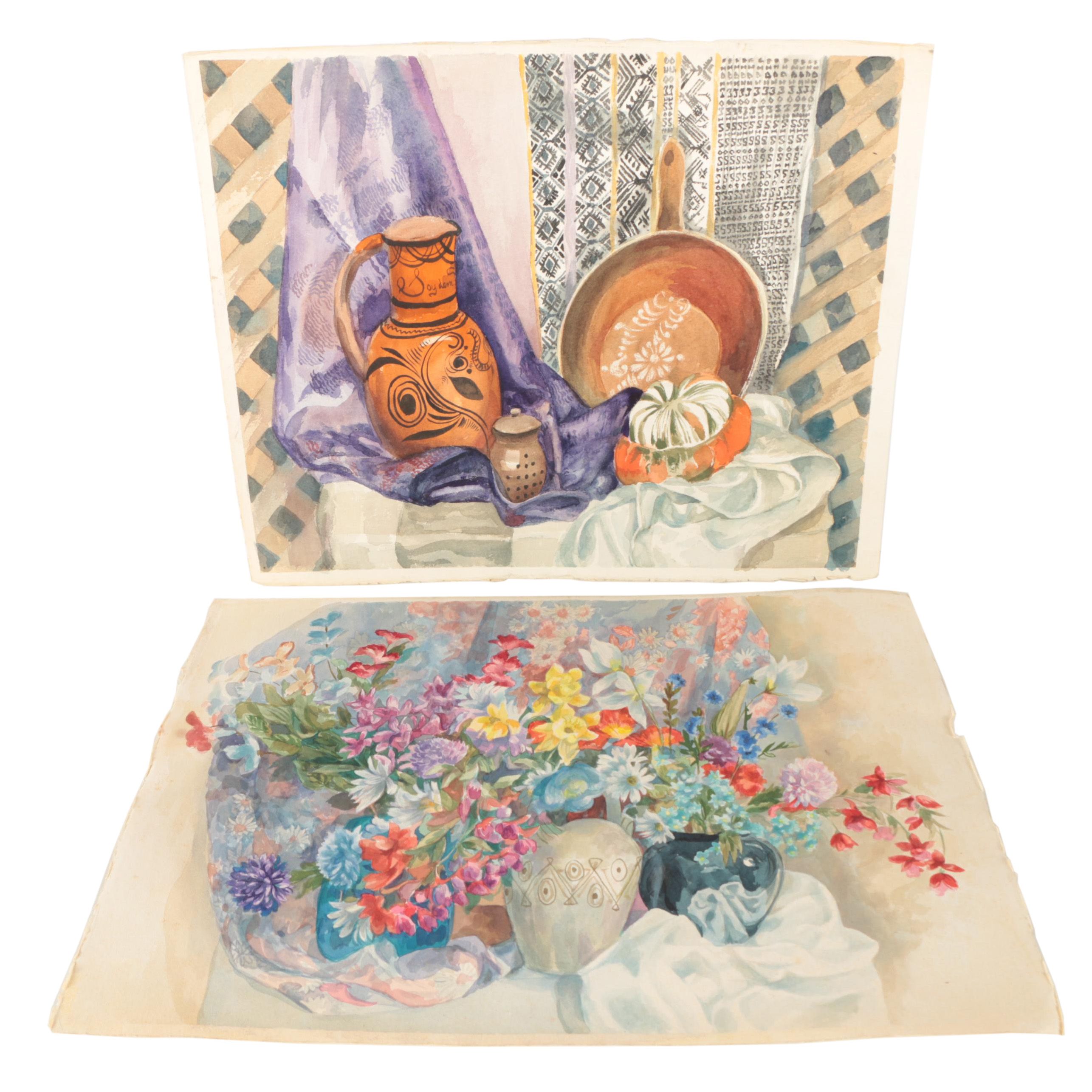 Pair of Still Life Watercolor Paintings on Paper Attributed to Henry C. Meyer