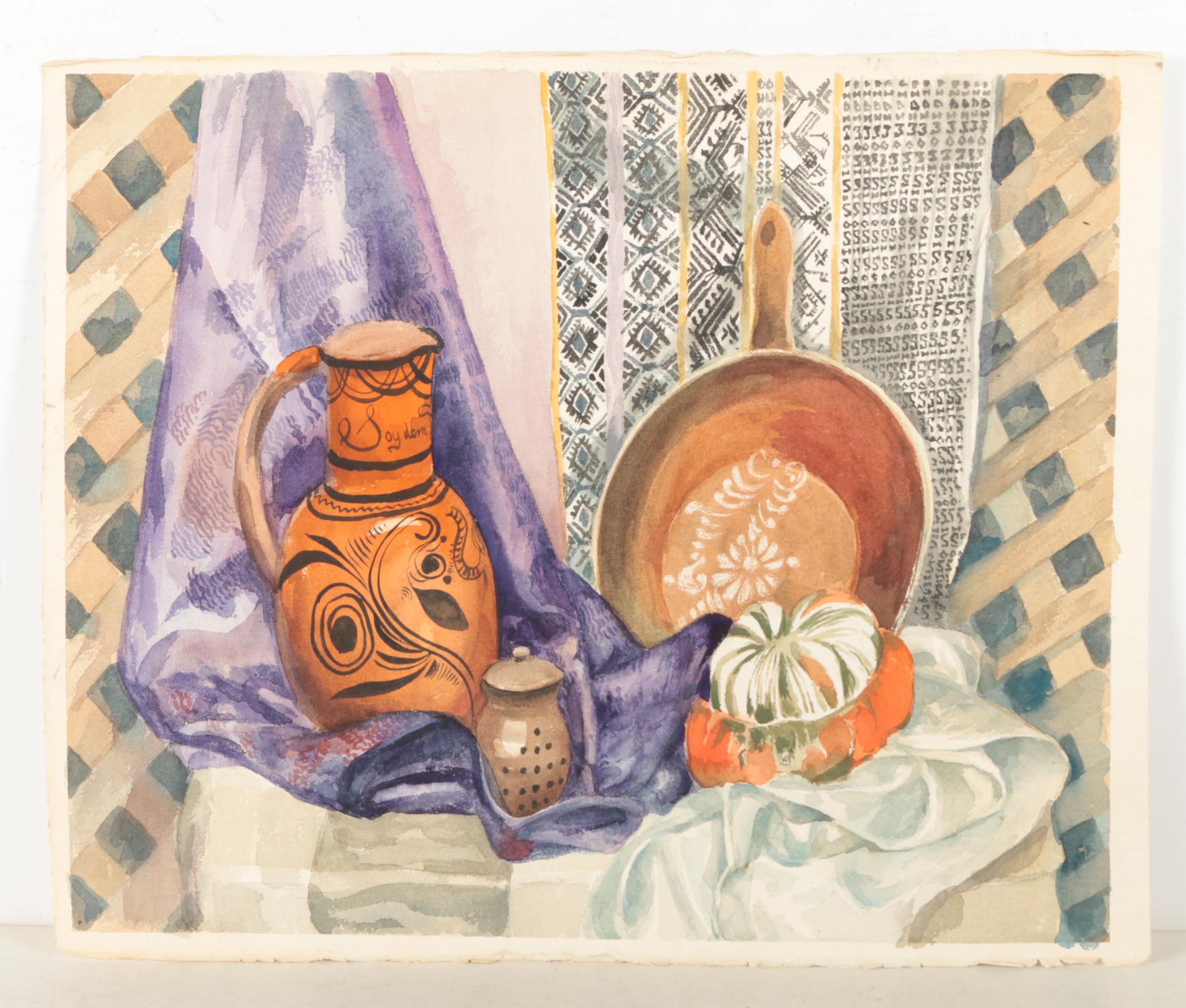 Pair of Still Life Watercolor Paintings on Paper Attributed to Henry C. Meyer