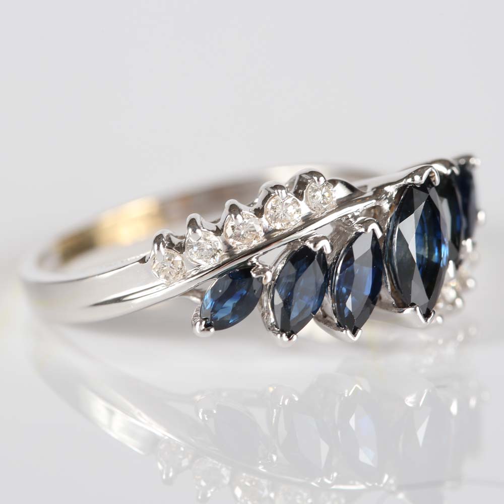 14K White Gold 1.50 CTW Sapphire and Diamond Ring