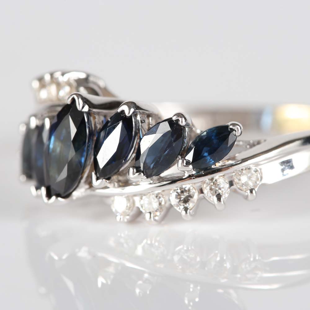 14K White Gold 1.50 CTW Sapphire and Diamond Ring