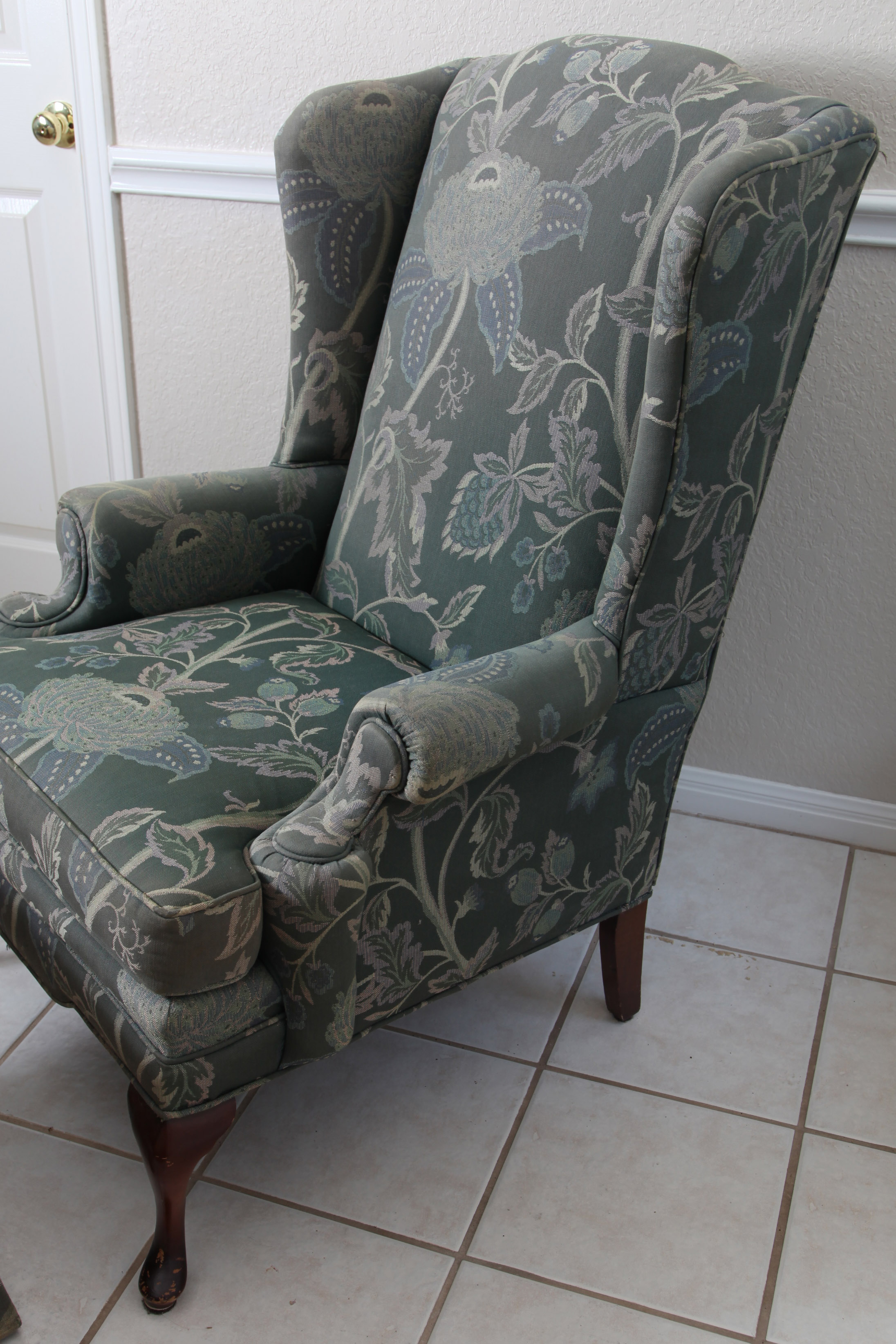Queen Anne Style Wingback Chair with Ottoman