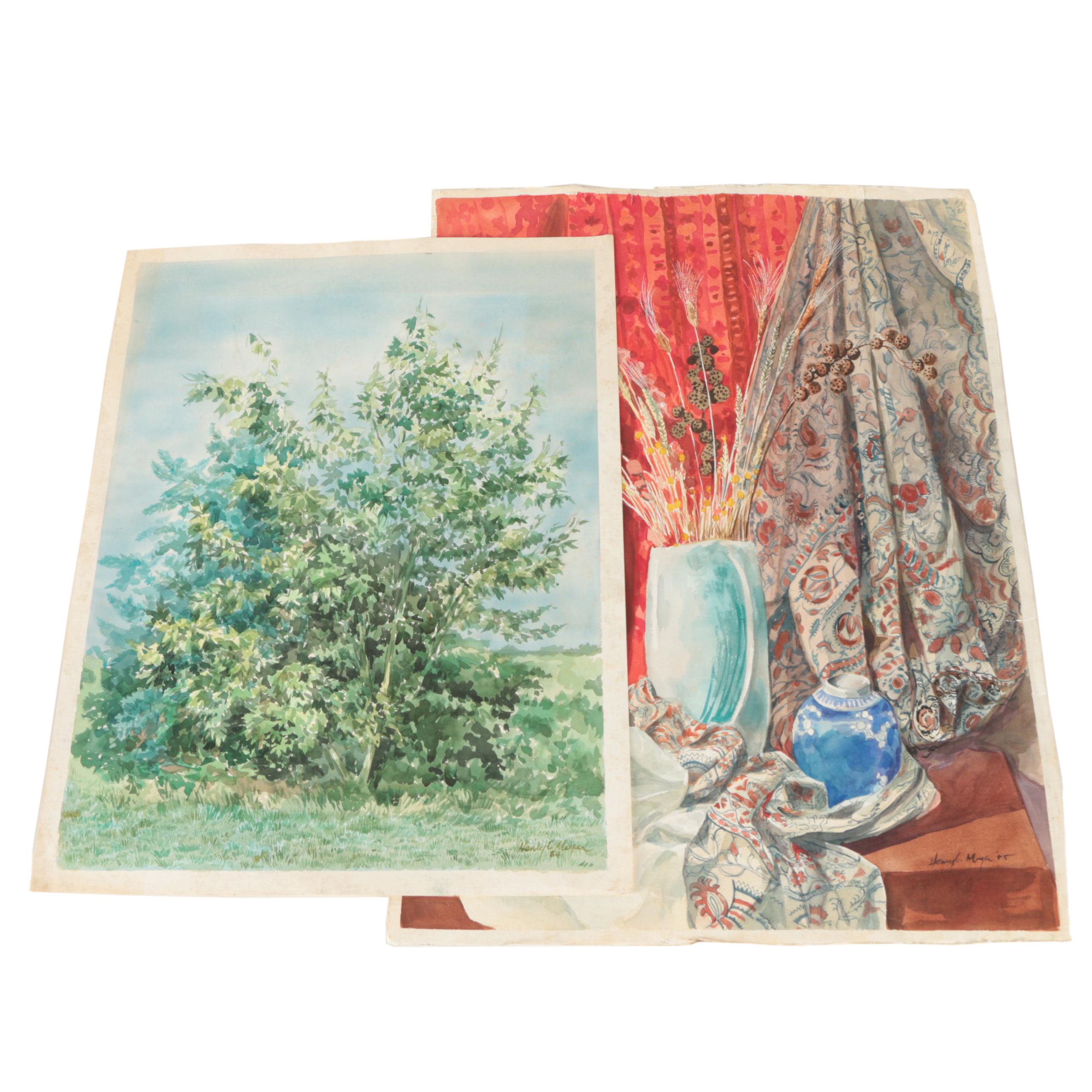 Two Henry C. Meyer 1980s Watercolor Paintings on Paper