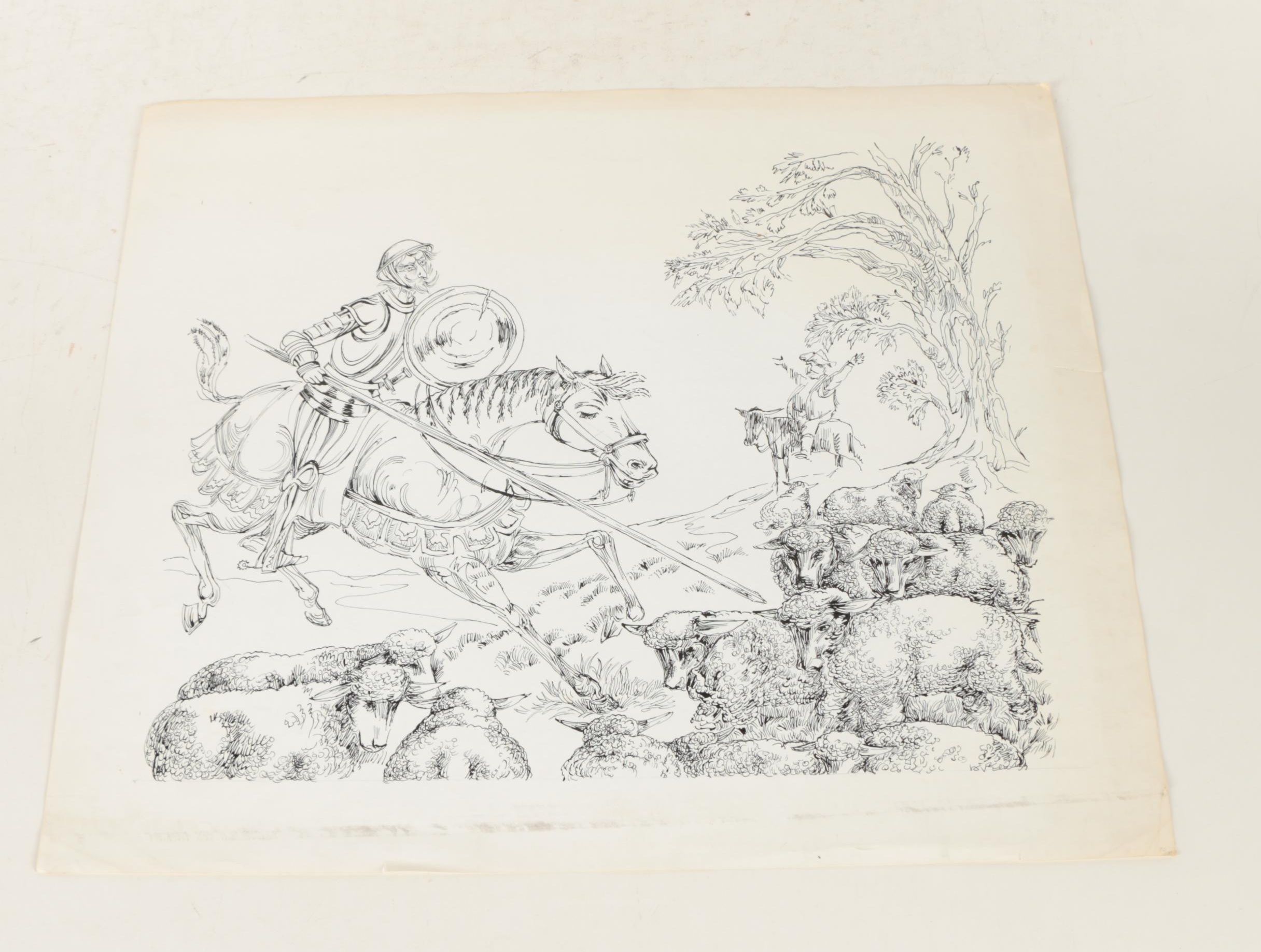 Lithographs on Paper of Don Quixote and a Courtroom Scene