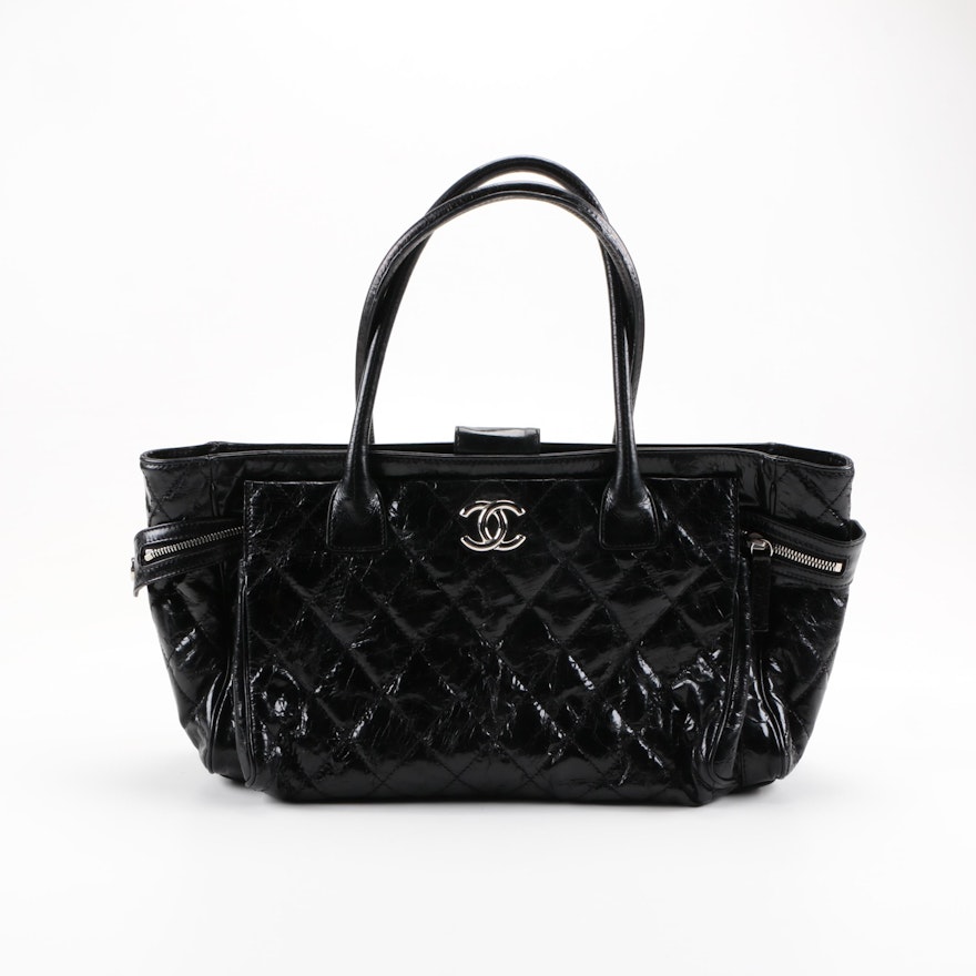 Chanel Quilted Black Patent Leather Bag