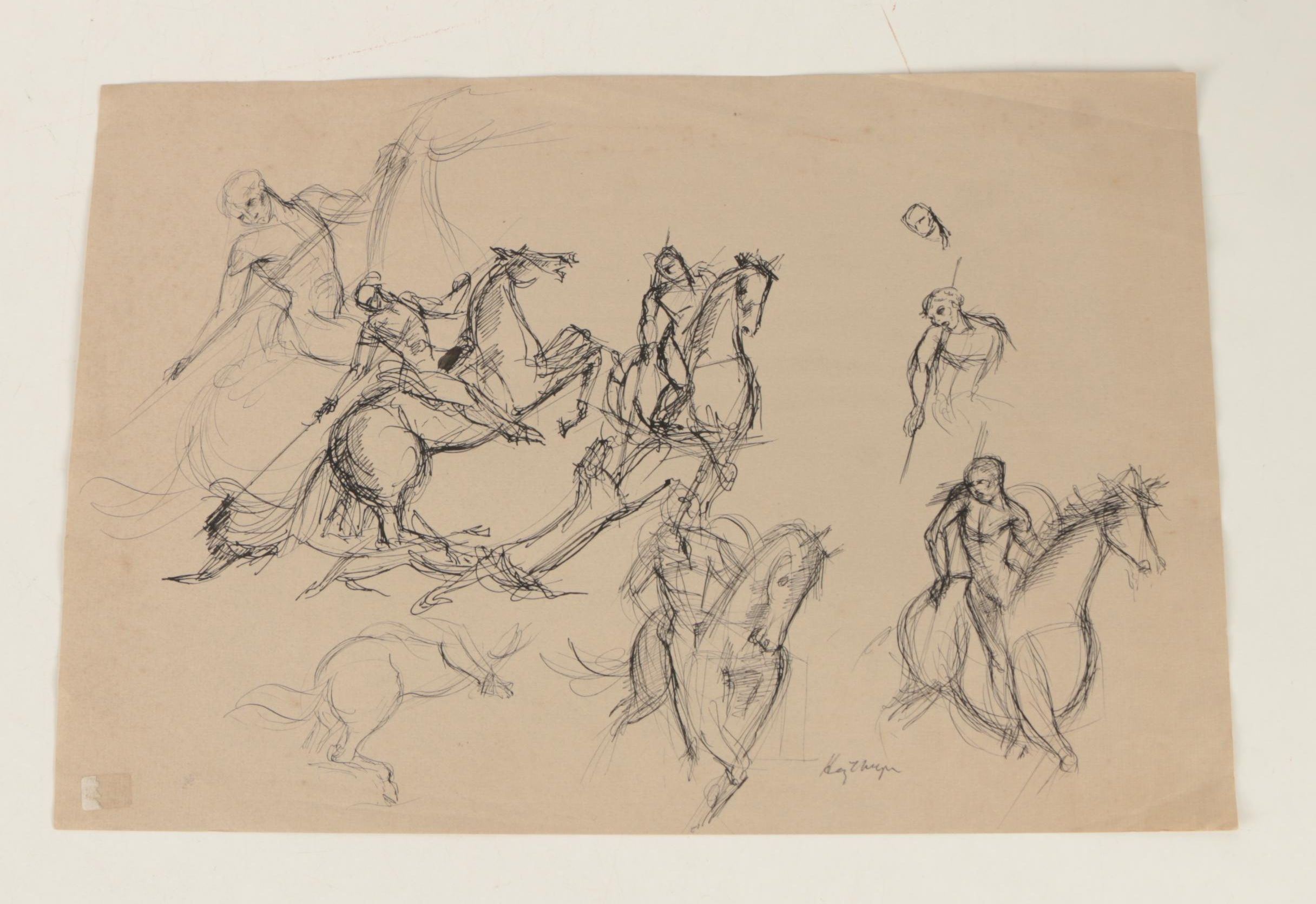 Henry C. Meyer Ink Wash and Ink Drawings of Horses