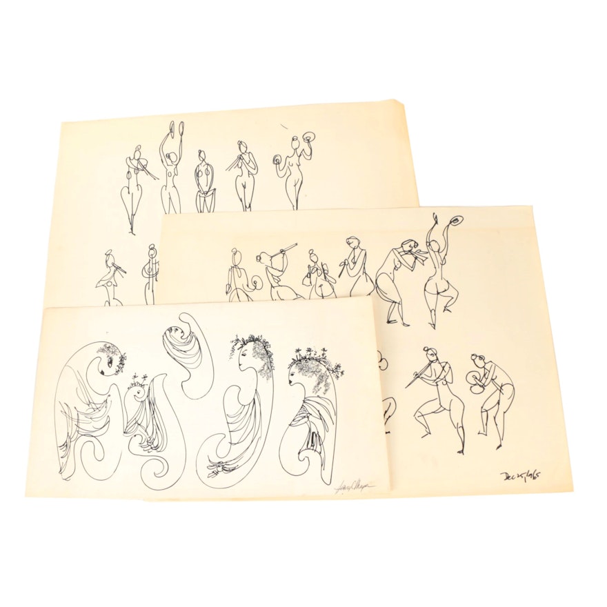 Henry C. Meyer Ink Drawings on Paper of Female Figures