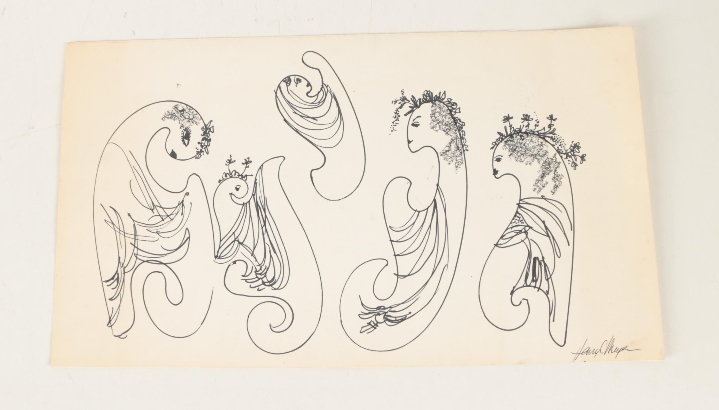 Henry C. Meyer Ink Drawings on Paper of Female Figures