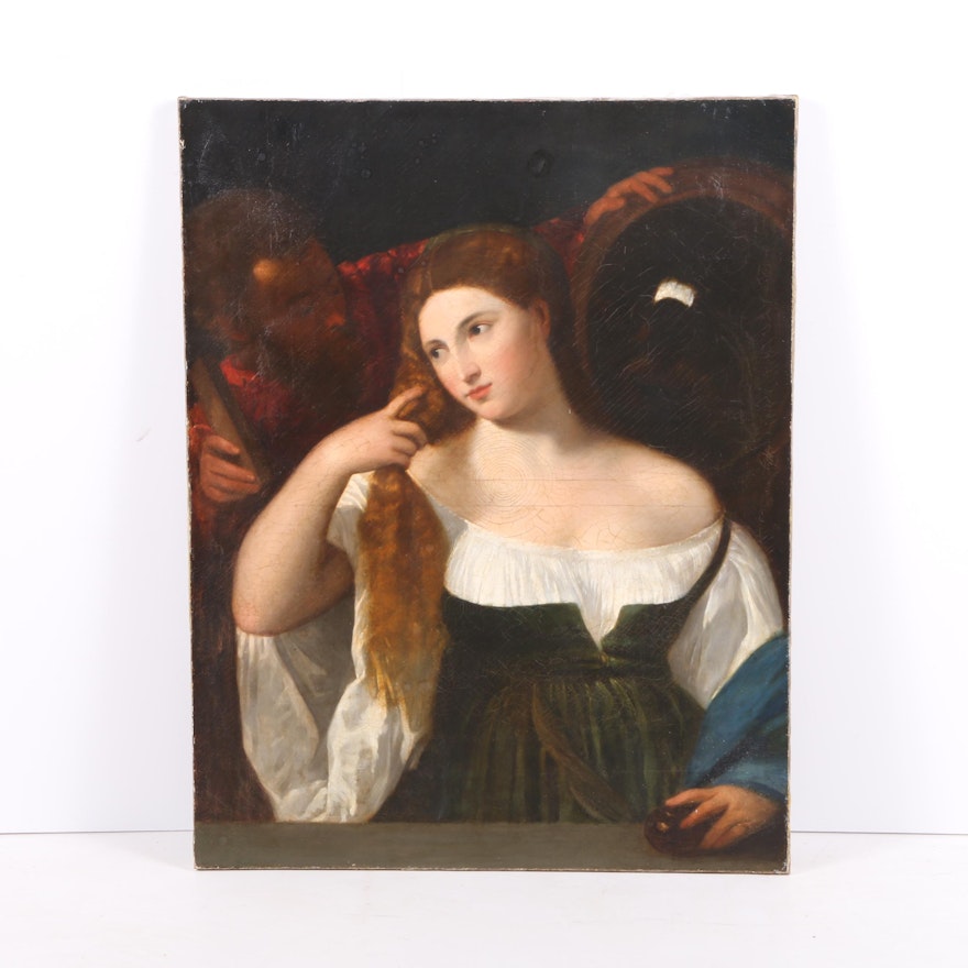 Facsimile Oil Painting on Canvas After Titian's "Woman with a Mirror"