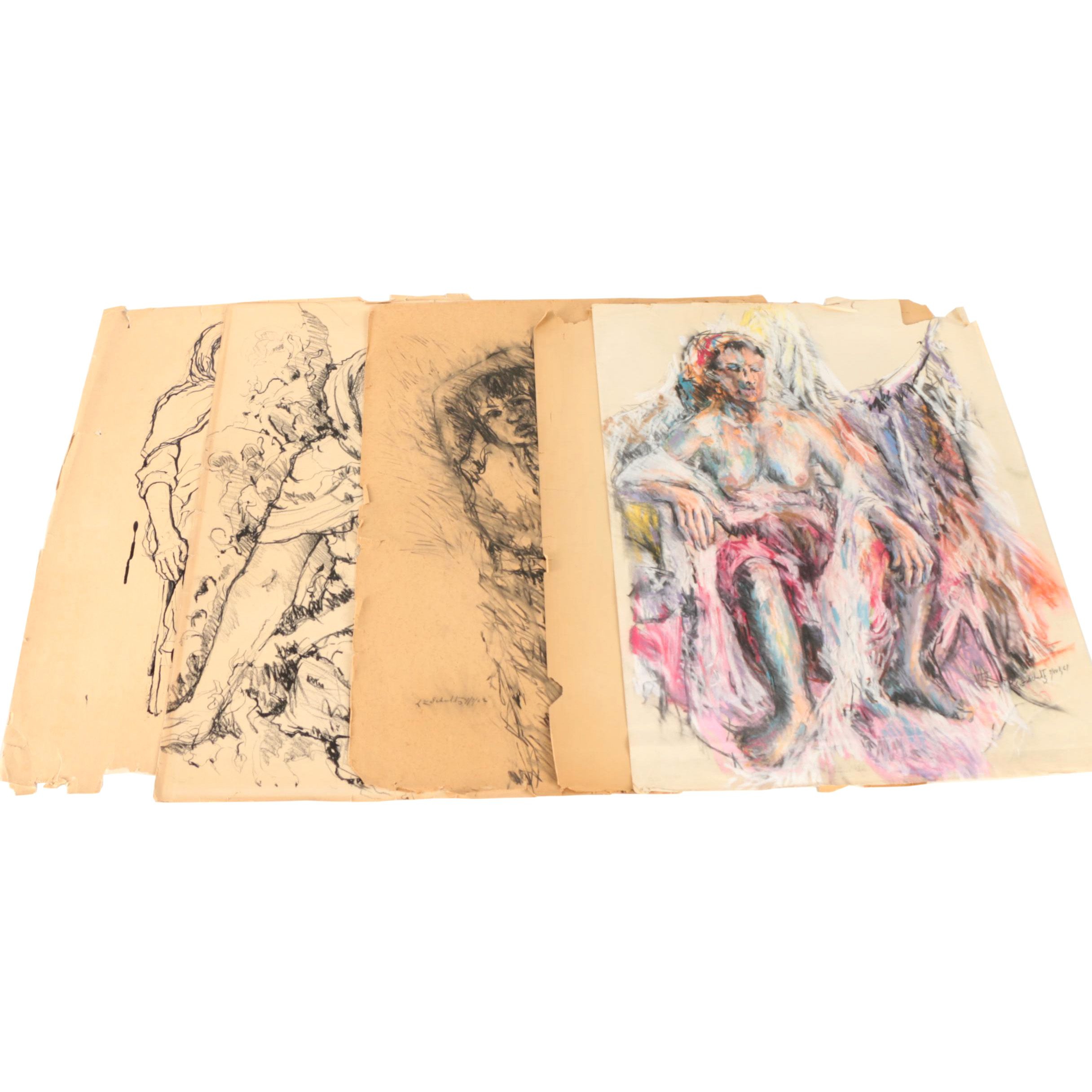 L.F. Schultz Drawings on Paper of Female Figures