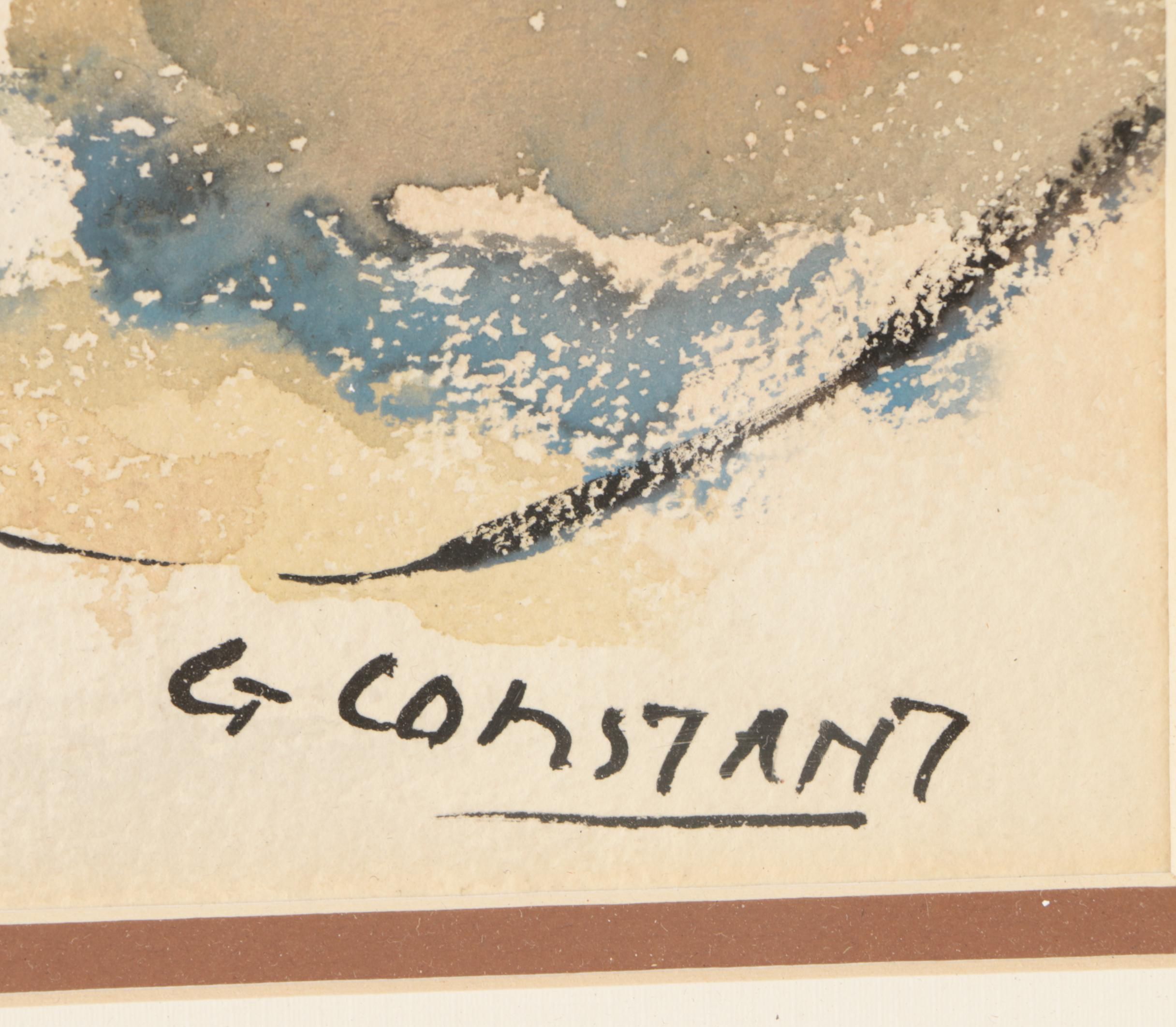 George Constant Watercolor Painting on Paper "Abstract Autumn Landscape"