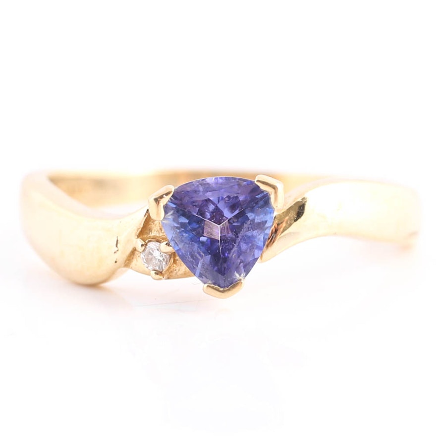 14K Yellow Gold Tanzanite and Diamond Ring