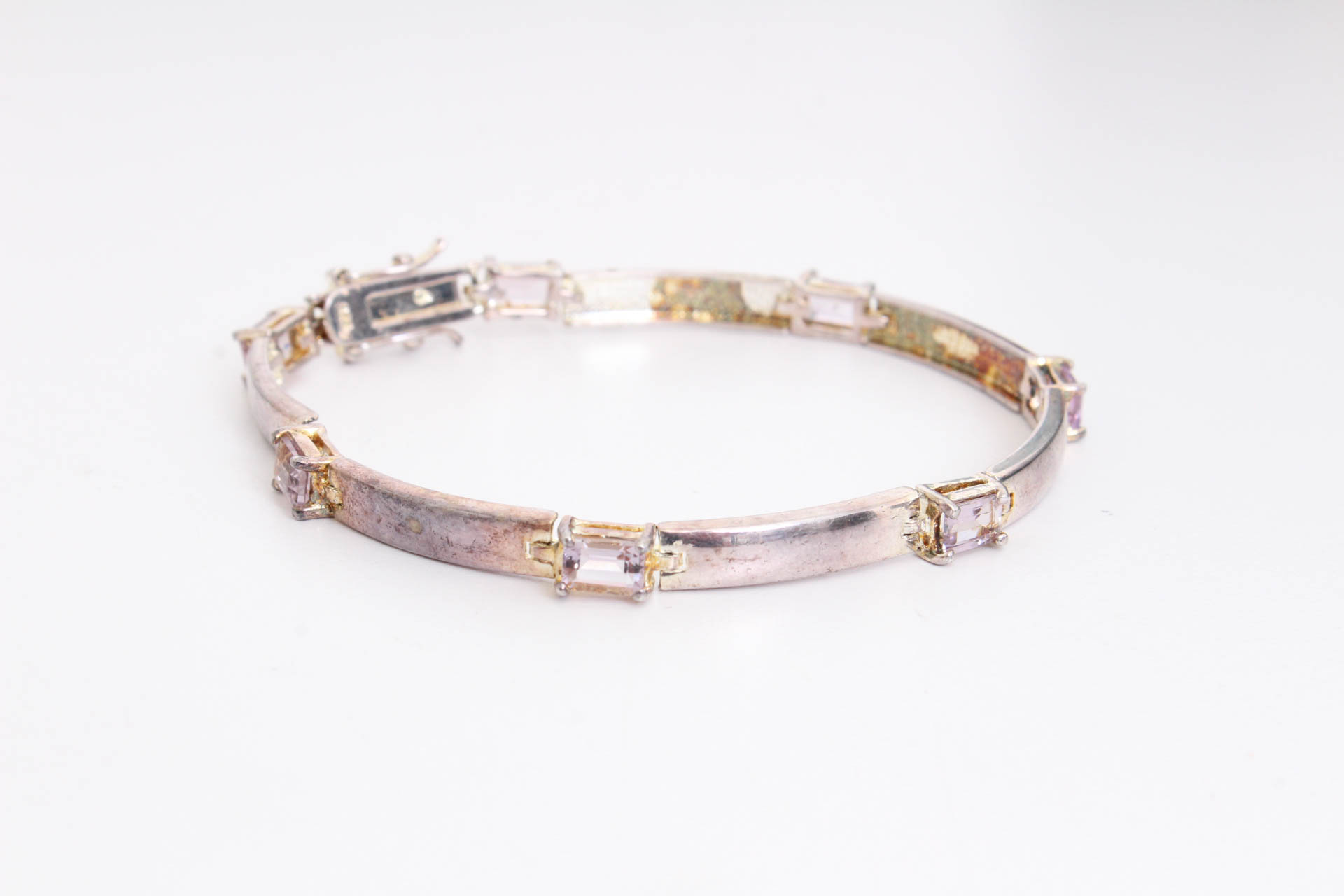 Sterling Silver Amethyst Bracelet and Sterling Brooch