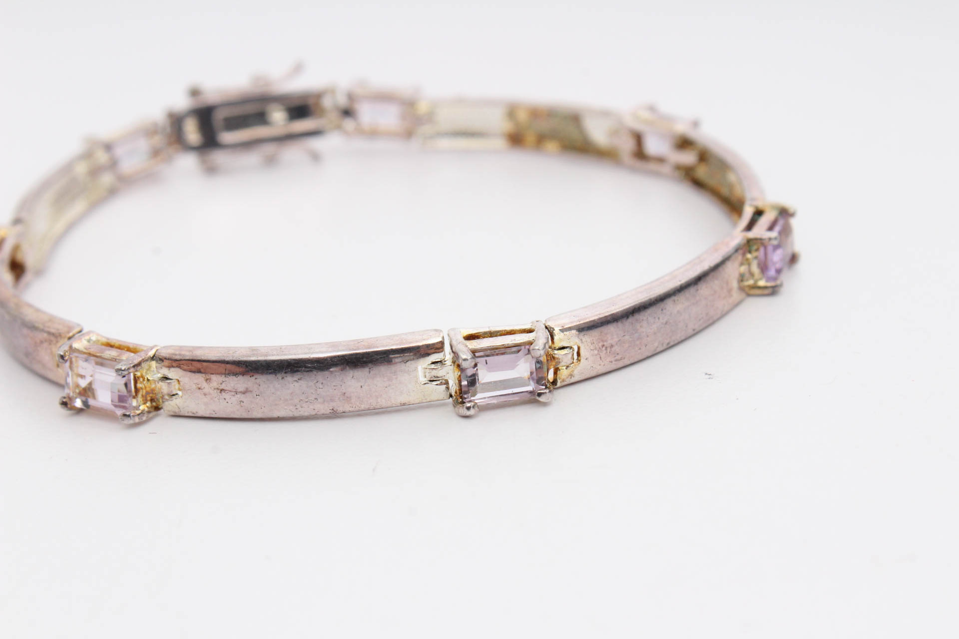 Sterling Silver Amethyst Bracelet and Sterling Brooch