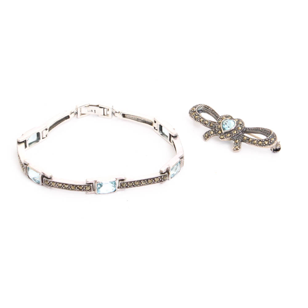 Sterling Silver Topaz Bracelet and Brooch