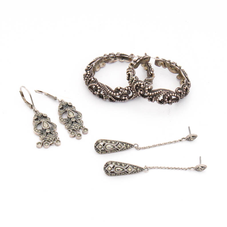 Sterling Silver Earrings Featuring Marcasite
