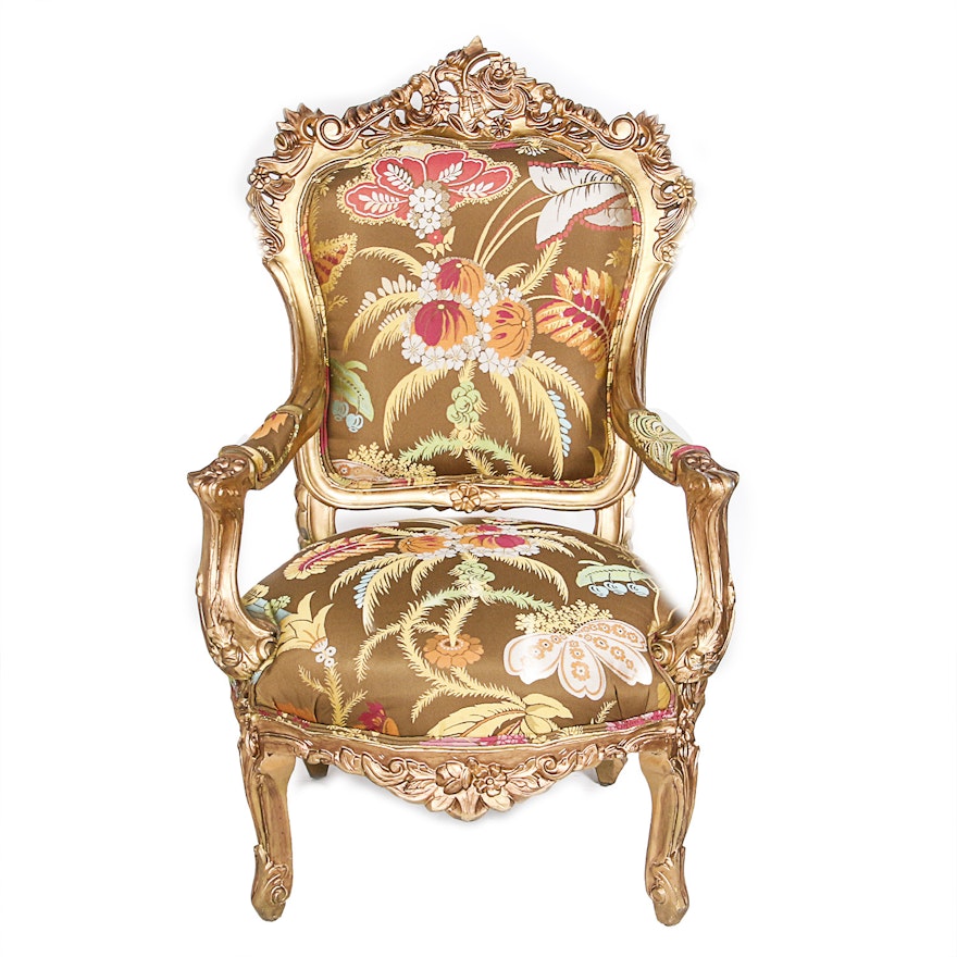 Rococo Style Giltwood Fauteuil Chair