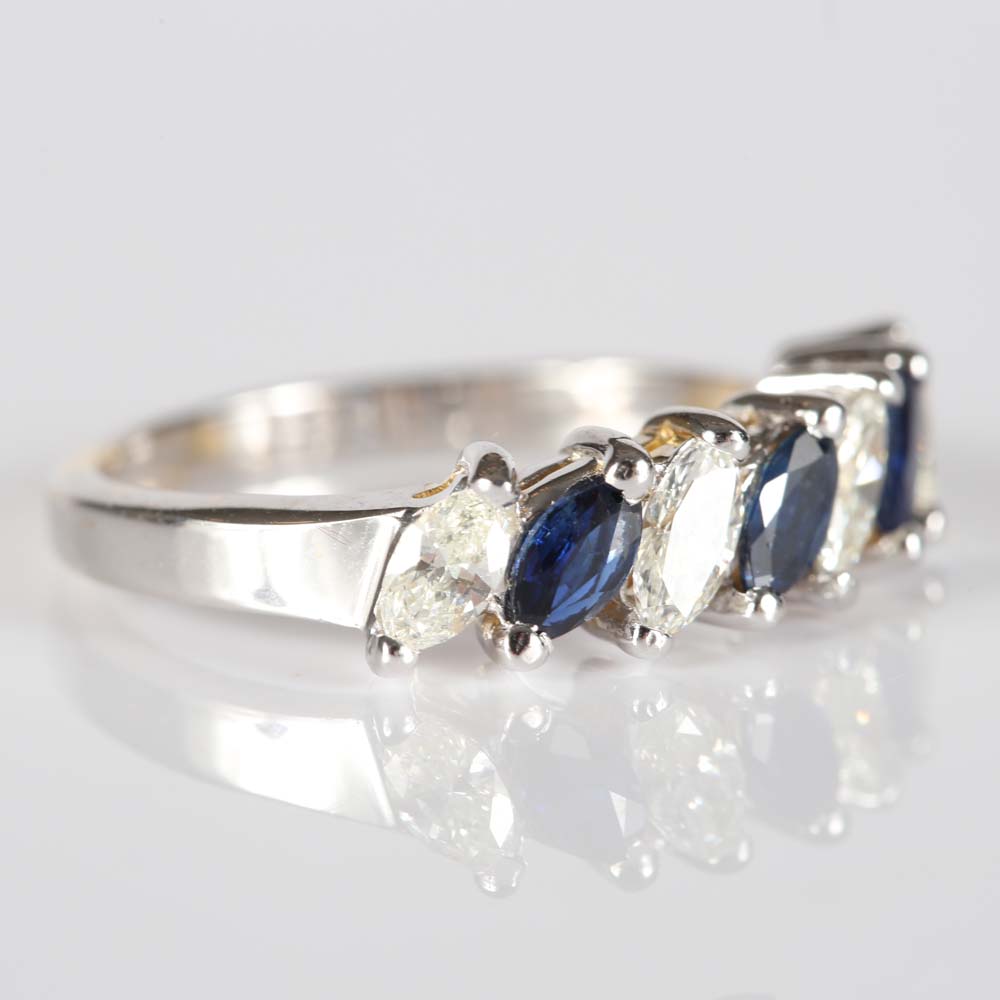 14K White Gold Sapphire and Diamond Marquise Band