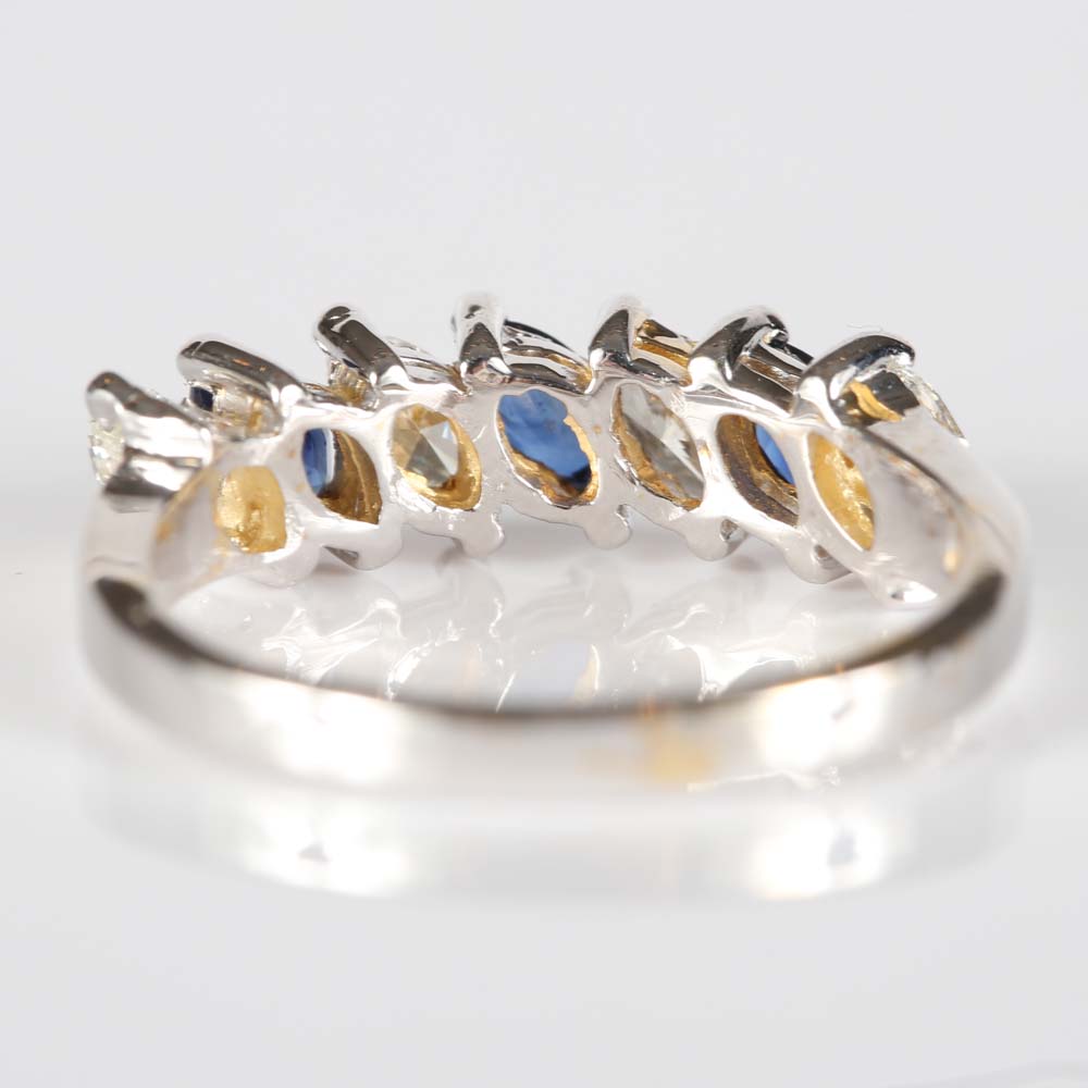 14K White Gold Sapphire and Diamond Marquise Band