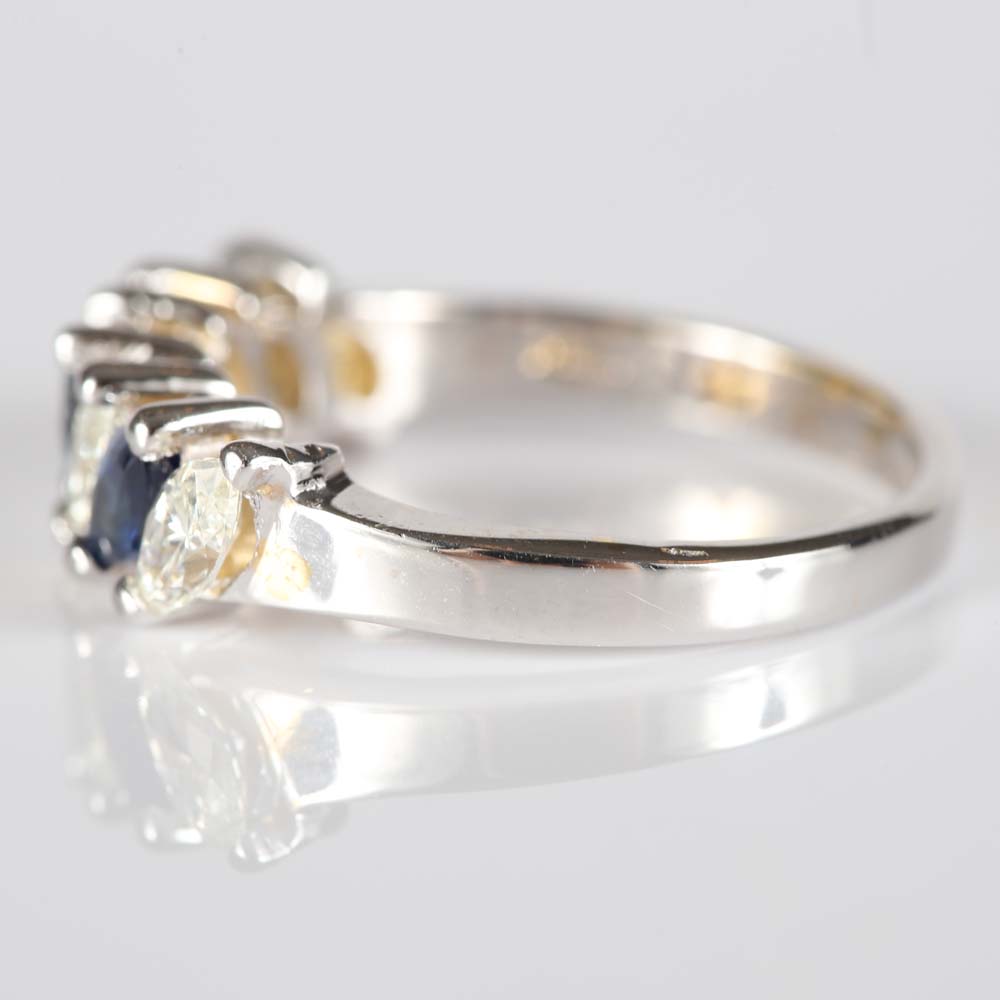 14K White Gold Sapphire and Diamond Marquise Band