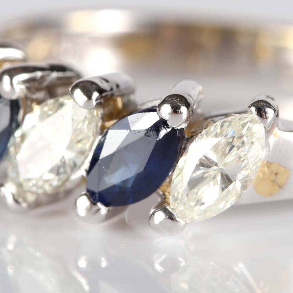 14K White Gold Sapphire and Diamond Marquise Band