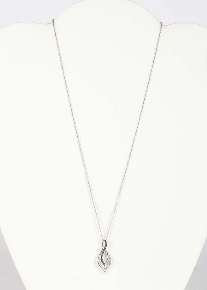Sterling Silver Black and White Diamond Pendant Necklace