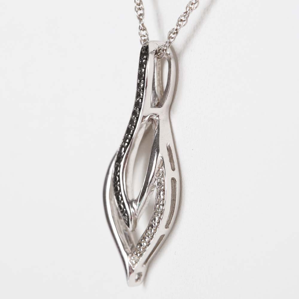 Sterling Silver Black and White Diamond Pendant Necklace