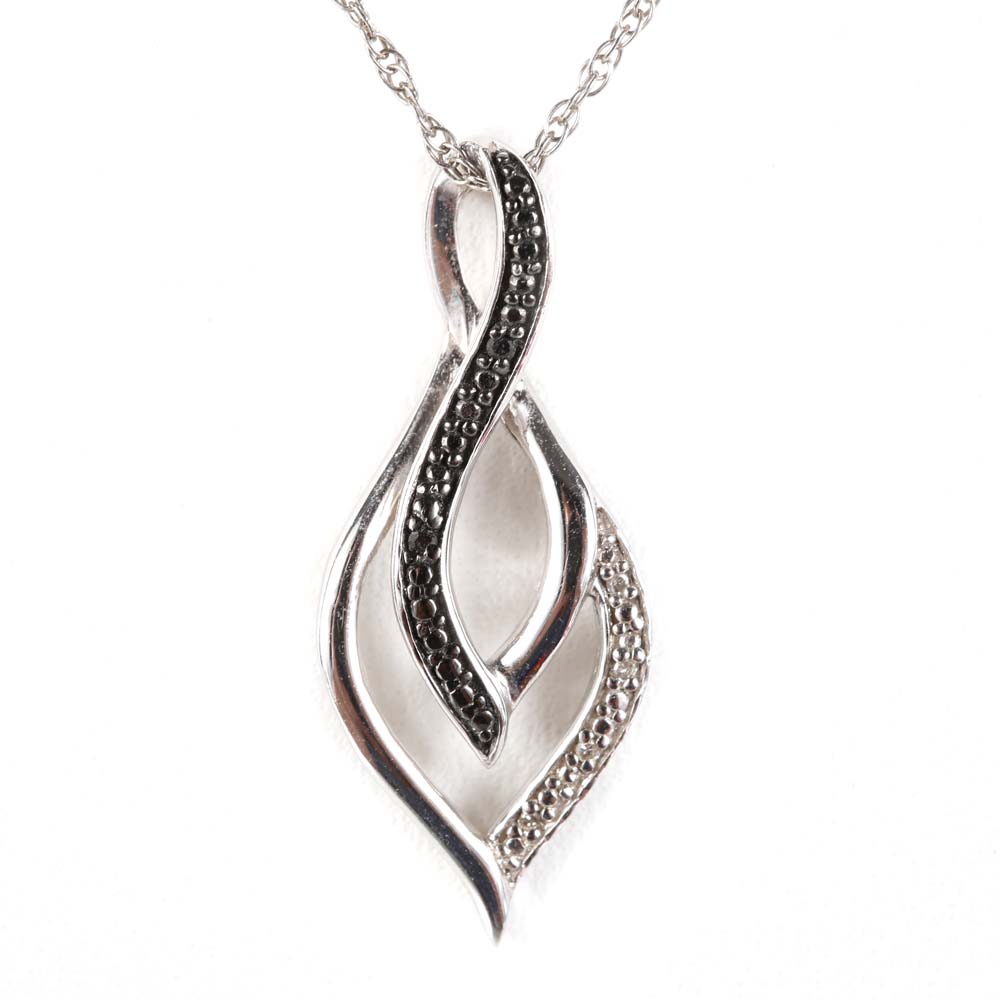 Sterling Silver Black and White Diamond Pendant Necklace