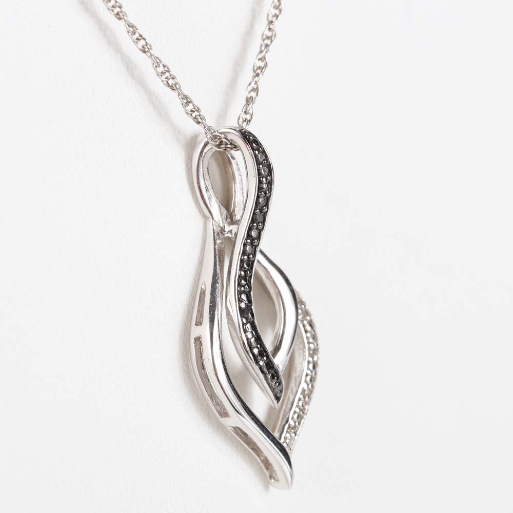 Sterling Silver Black and White Diamond Pendant Necklace
