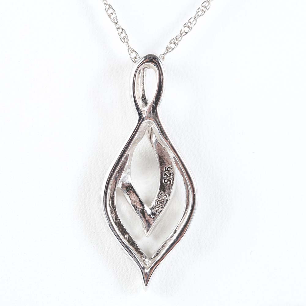 Sterling Silver Black and White Diamond Pendant Necklace
