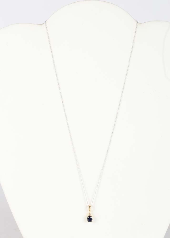14K Yellow Gold Sapphire and Diamond Pendant Necklace
