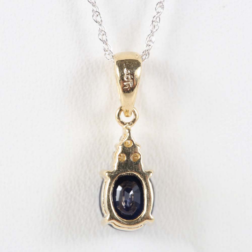 14K Yellow Gold Sapphire and Diamond Pendant Necklace