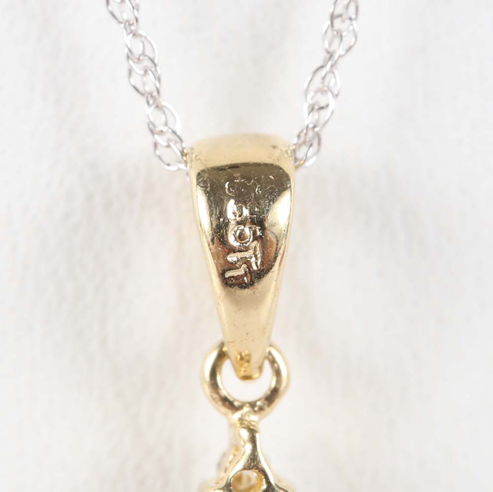 14K Yellow Gold Sapphire and Diamond Pendant Necklace