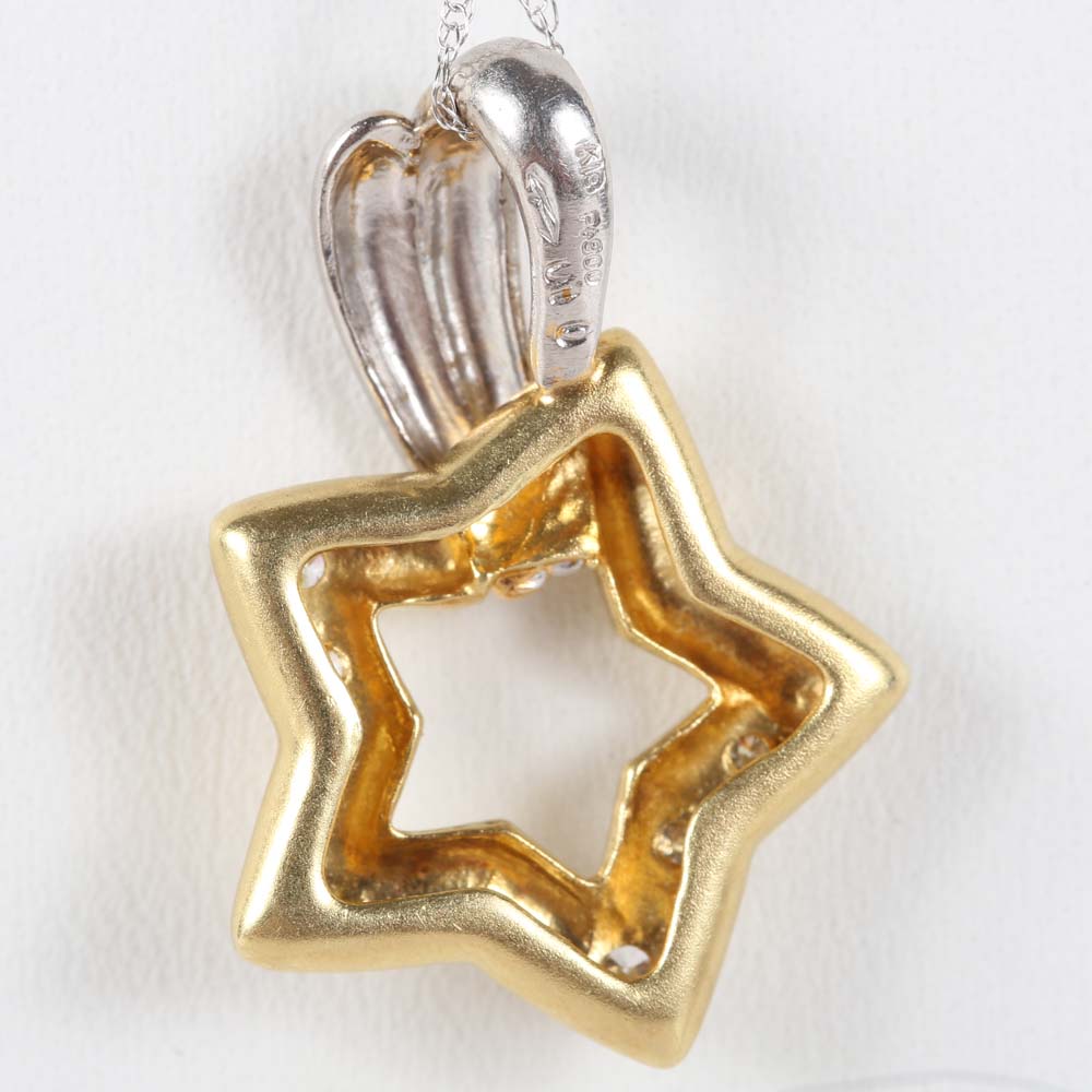 Platinum and 18K Yellow Gold Diamond Pendant on 10K White Gold Chain