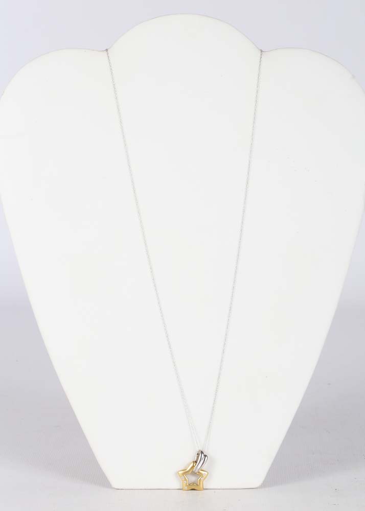 Platinum and 18K Yellow Gold Diamond Pendant on 10K White Gold Chain