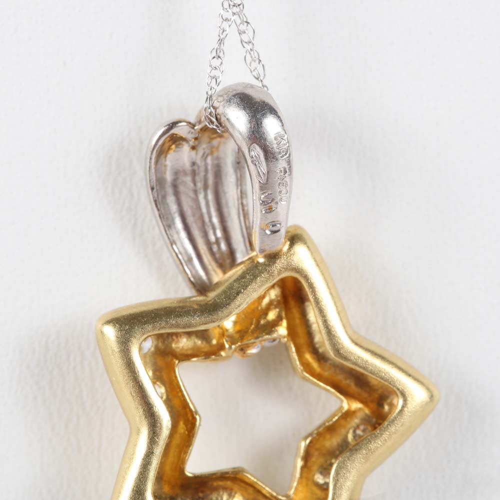 Platinum and 18K Yellow Gold Diamond Pendant on 10K White Gold Chain